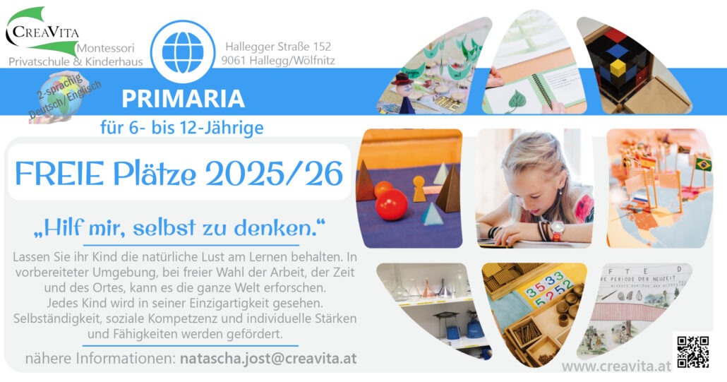 CreaVita Plakat Primaria Freie Plätze Schuljahr 2025/26